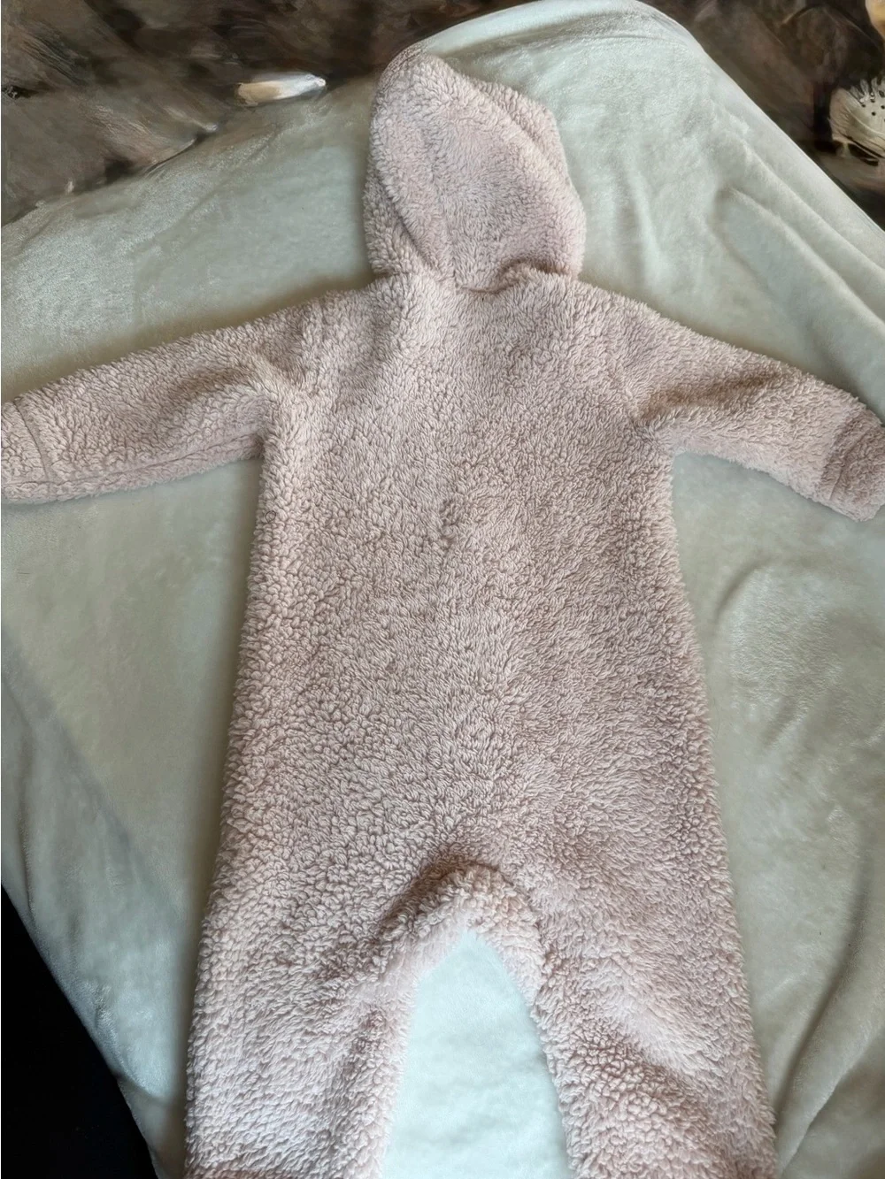 Old Navy Light Pink Hooded Sherpa One-Piece Footie for Kids